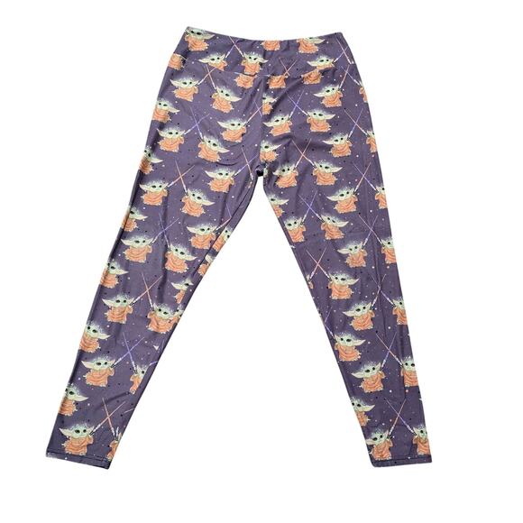My LaLa Purple Mandalorian The Child Baby Yoda Light Saber Print Curvy Leggings - Picture 1 of 6